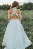 A Line Lace Two Pieces White Wedding Dresses With Pockets,DW026-Daisybridals