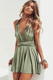 A-Line V-Neck Convertible Style Short Green Homecoming Dress,DH159