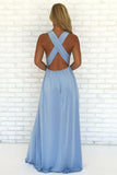 A-Line V-Neck Criss-Cross Straps Sky Blue Prom Dress with Split,DS224-Daisybridals