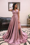 A Line V Neck Spaghetti Straps Cross Back Blush Prom Dress,DS136