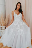 V Neck Tulle Lace Appliques Romantic Wedding Dress Bridal Gown,DW054-Daisybridals