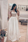 A Line Lace Bodice Bateau Corset Back Vintage Wedding Dress,DW028-Daisybridals