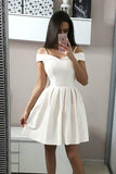 A-Line Spaghetti Straps White Homecoming Dress Short Prom Dress,DH164