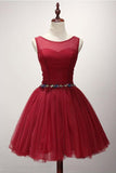 Ball Gown Scoop Neck Burgundy Homecoming Dress With Beading,DH204-Daisybridals