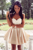 Cute Sweetheart Lace Applique Champagne Homecoming Dress,DH207