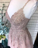 A-line Tulle Spaghetti Straps Dusty Blush Homecoming Dress,DH166-Daisybridals