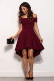 High Low Off The Shoulder Burgundy Simple Homecoming Dress,DH209-Daisybridals