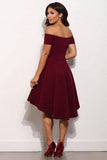 High Low Off The Shoulder Burgundy Simple Homecoming Dress,DH209-Daisybridals