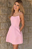 Sexy Spaghetti Straps Short Pink Homecoming Dress with Pockets,DH211-Daisybridals